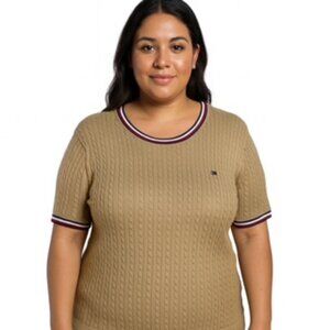 Tommy Hilfiger Short Sleeve Cable Knit Sweater Beige XL